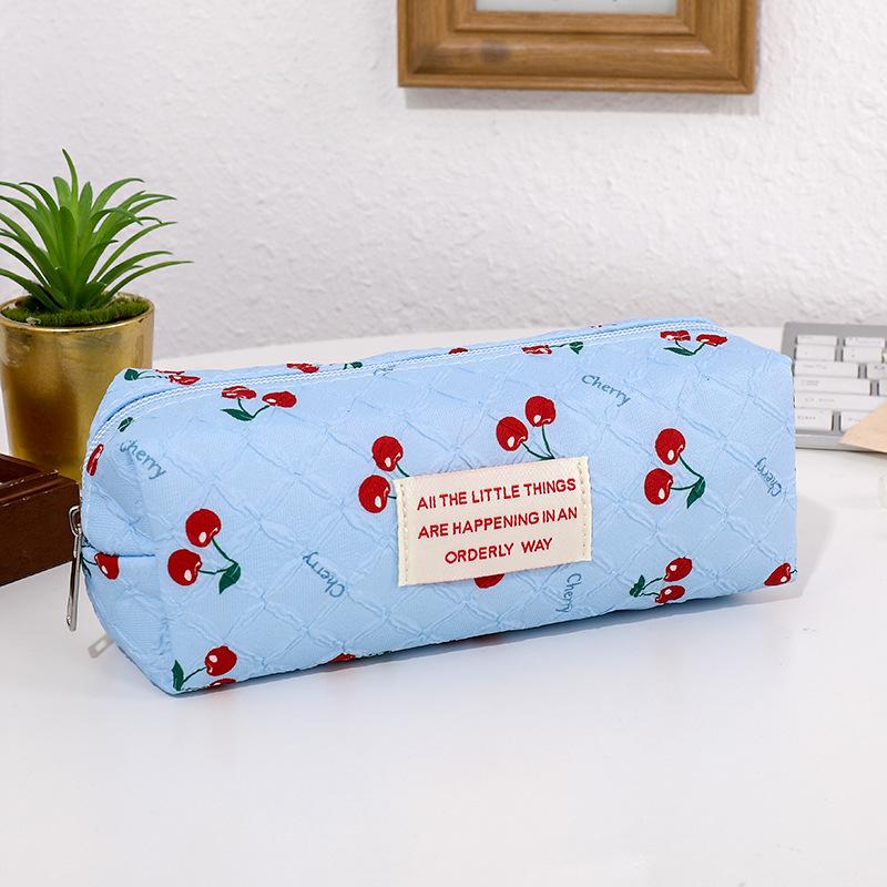 Red Cherry Cute Portable Student Pencil Case Stationery Bag High-value Large-capacity Zipper Storage Bag