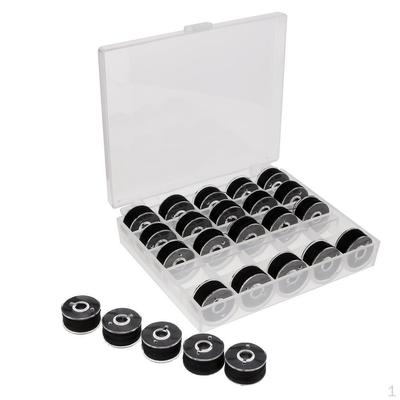 25 Pieces Bobbins and Sewing Thread with Plastic Case for Singer Domestic Machine - Black