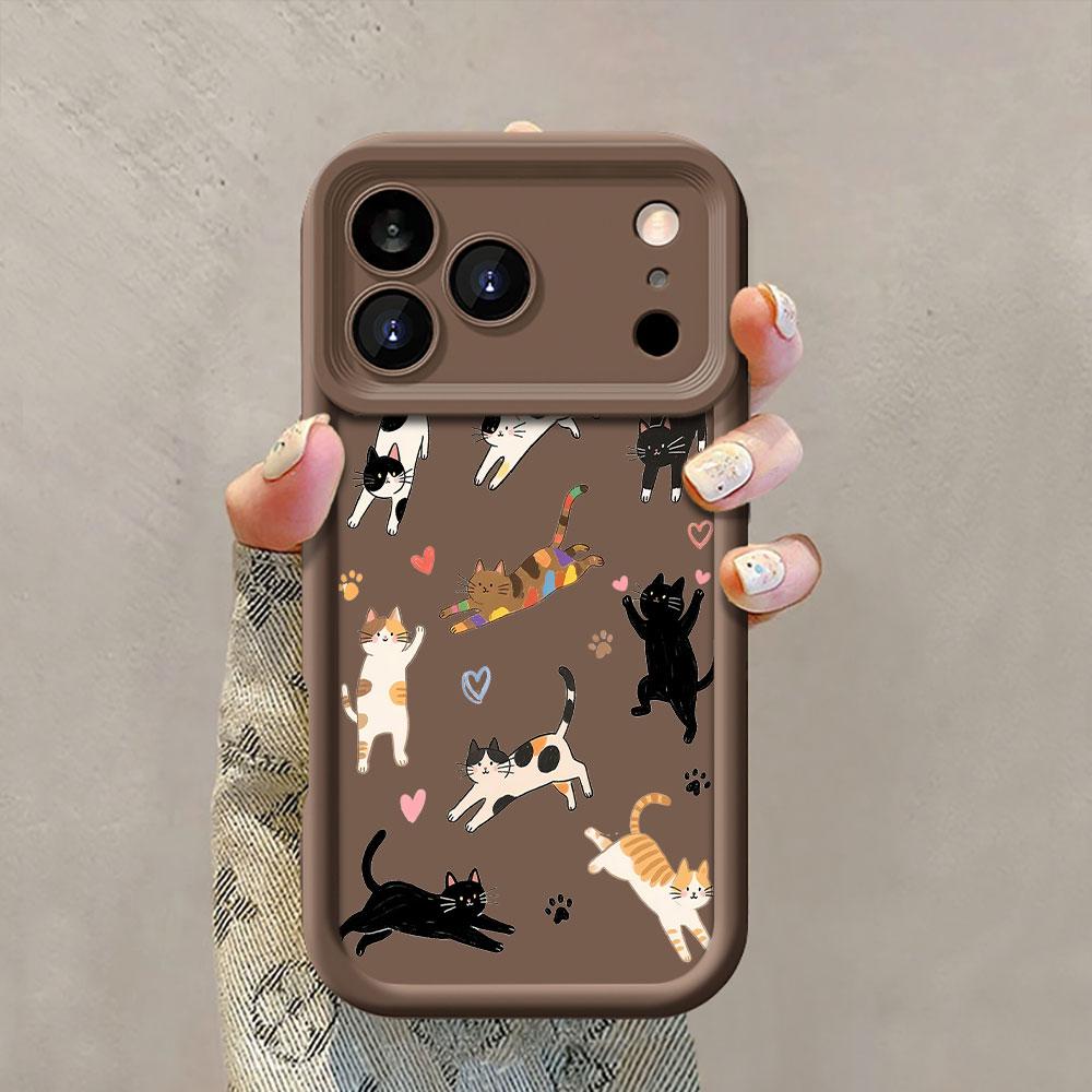 Full screen Cute Cat Matte Silicone Phone Case For iPhone 17 Pro Max 16 15 14 13 12 11 Pro XR 7 8 Plus 16E TPU Shockproof Cover