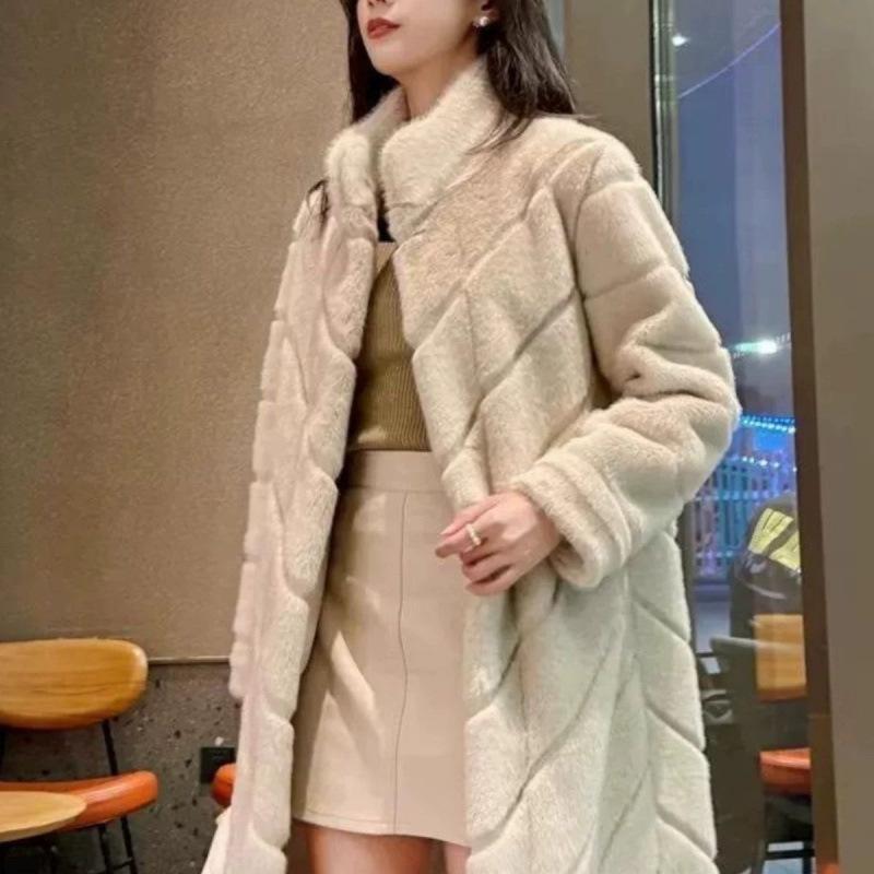 Winter Autumn and Winter New Coat Imitation Leather Thickened Warm Loose Long Coat Large Size Women's Clothing