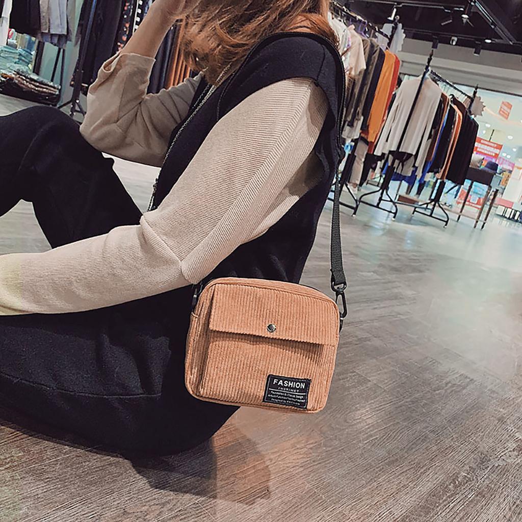 Women Canvas Single Shoulder Messenger Bag Small Square Bag Corduroy Bag