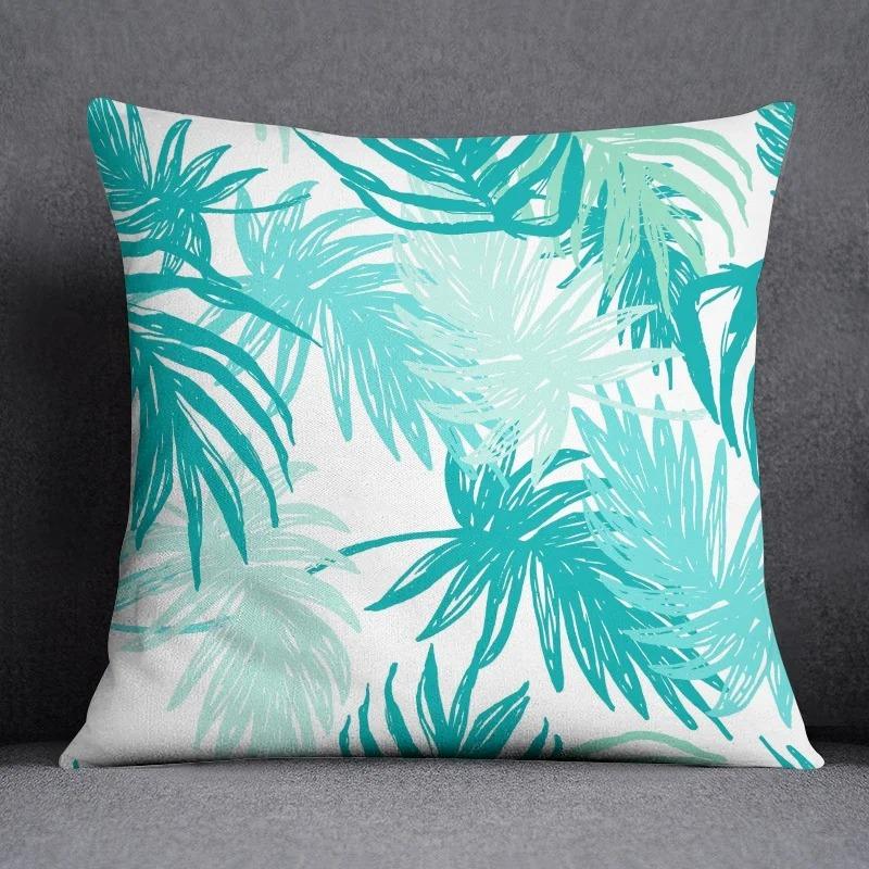 Abstract Summer Fresh Mint Feather Blue and Green Pattern Series Pillow Bedroom Sofa Car Seat Cushion Cover Pillowcase 45cm*45cm