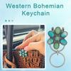 Turquoise Inlaid Bag Clip Key Holder Bohemian Style Flower Design Key Finder Car Keychain