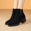 Fashion 2025 New Fall-Winter Fashion Solid Color Ankle Boots Round Toe Square Heel Side Zipper Solid Color Casual Boots Keep Warm 35-41