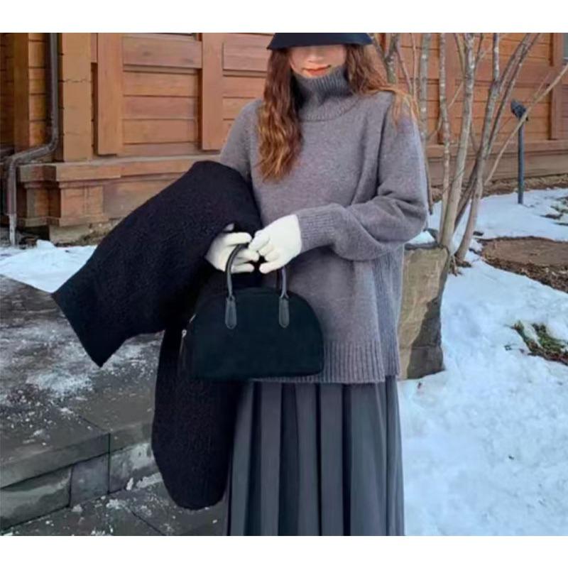 

Pit strip turtleneck pullover knitted sweater women s autumn and winter basic casual loose lazy versatile bottoming shirt One size серый