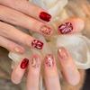 Fake Nails Wear Nail Removable Cat's Eye Nail Art Piece 2026 New Red Fireworks Nail Art Fake Nails