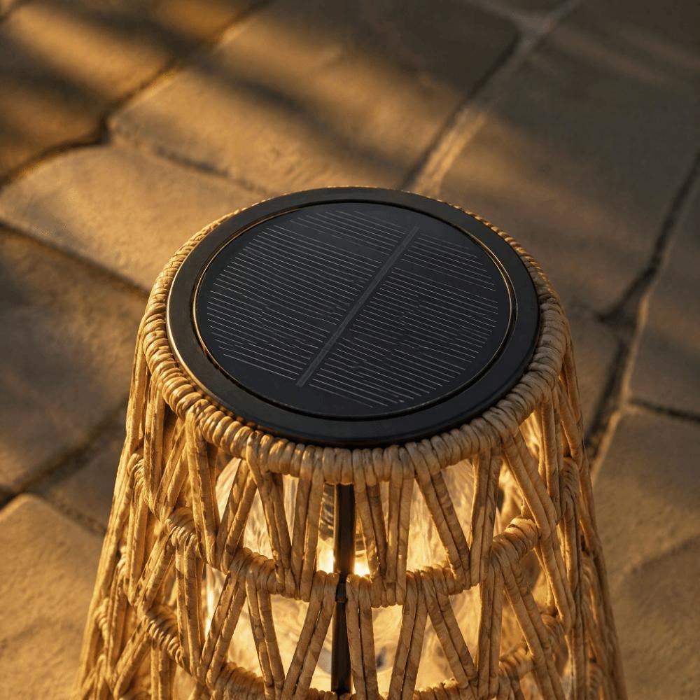 Metal Frame Solar Table Lamp Imitation Rattan Decorative Lantern Floor lamp with skirt Patio