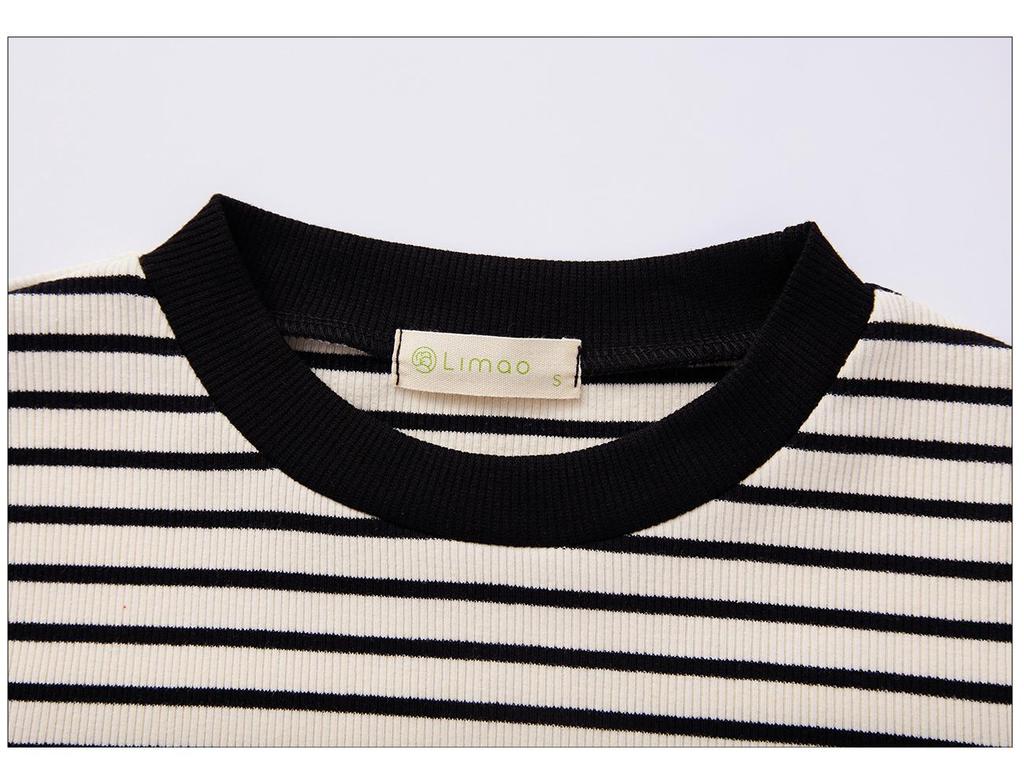 Premium Color Block Gestreiftes T-Shirt: Damen Langarm Oberteil aus reiner Baumwolle für die Herbst-/Wintermode 2025