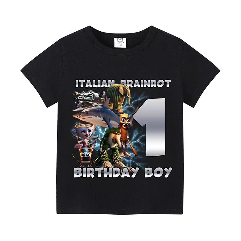 

Italian Brainrot Shirts Birthday Number Short Sleeve T-Shirt Boy Cute Clothes Kid Cotton Anime Top Cartoon Digital Baby Tee Gift 140