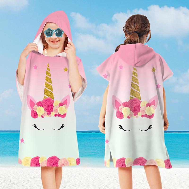 2024 Kinder Mikrofaser Kapuzenbadetuch - Schnelltrocknend, Saugfähig Schwimmumhang & Strandbademantel
