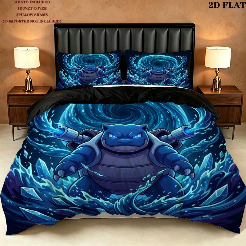 Pokmon Pattern Bedding Quilt Set Quilt Cover Pillowcase Home Birthday Gift(1 * duvet cover + 2 * pillowcase, without core)