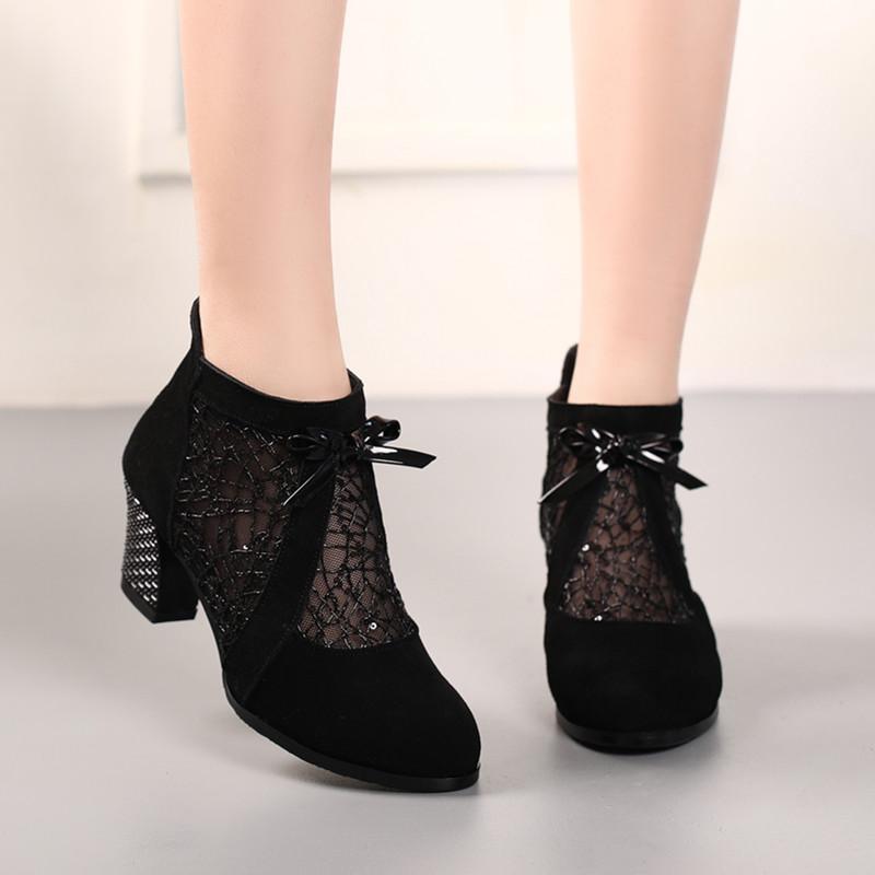 GKTINOO Rhinestones Gauze Sandals Summer New Mesh Boots Genuine Leather Women's Shoes Hollow Boots Large Size 40-42