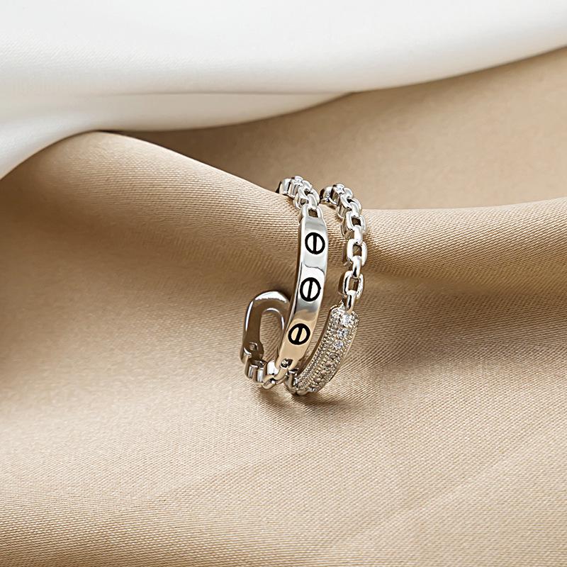 European & American Style Goddess Heart Ring: Exaggerated, Trendy, Non-Fading Diamond-Paved Design for Women