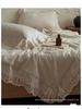 French Retro Cotton Linen Summer Quilt Set with Lace Trim - 4 Piece Girls' Elegant Cool Quilt Set