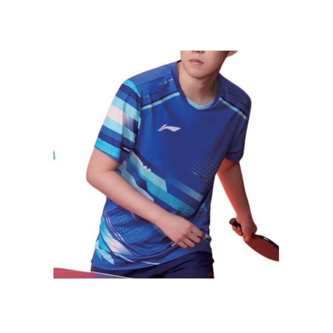 Li-Ning Pohodlné Ležérne Jednofarebné Blokové Krátkorukávové Tričko Pánske Vrcholy Jasne Modré AAYV085-2