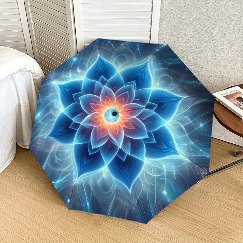 1pc Blue Lotus Mandala Umbrella with Plastic Handle,Suitable for All Seasons Home Travel Outdoor UmbrellaDD1023