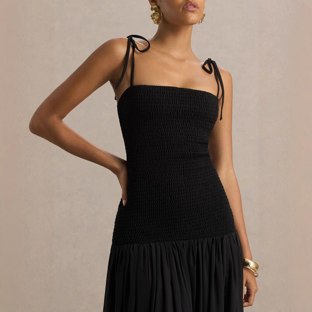 Women's spring new solid color sleeveless suspender pleated slim gauze skirt long dress