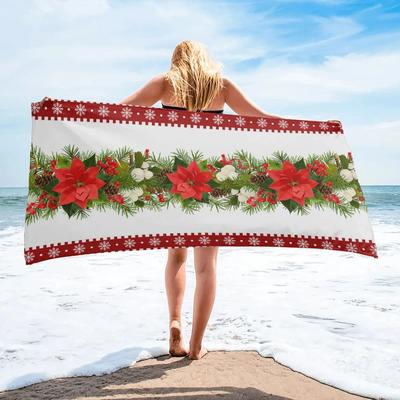 Christmas Flower Snowflake Pine Berry Bath Towel Lightweight Beach Towel Quick Dry For Outdoor Beach Travel Swimming Gym Yoga