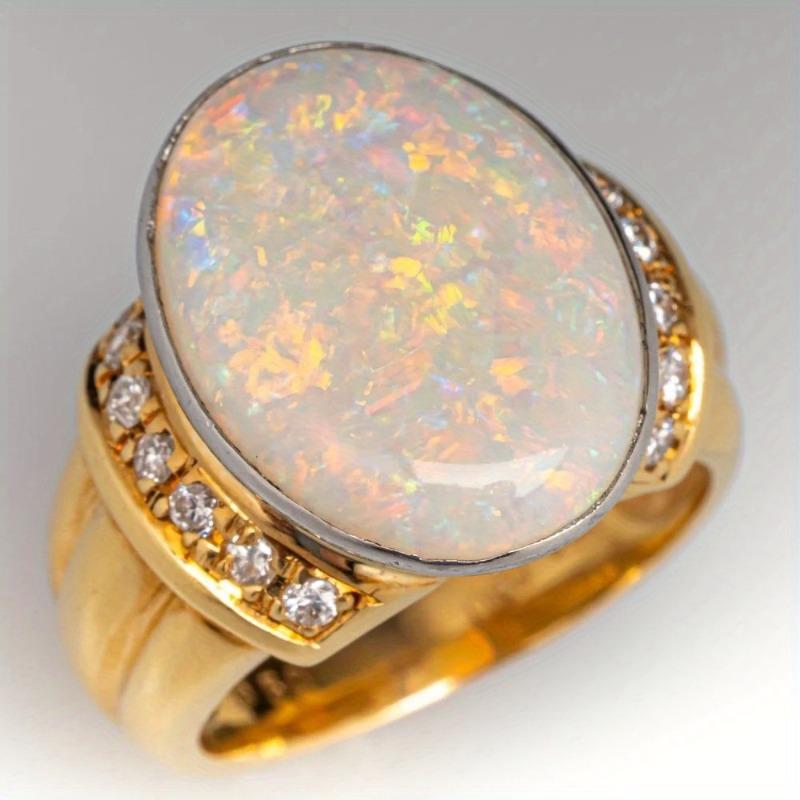 Exquisite Oval Inlaid Faux Opal White CZ Women's Ring Vintage CopperColor Daily Wear Party Jewelry Anniversary Gift