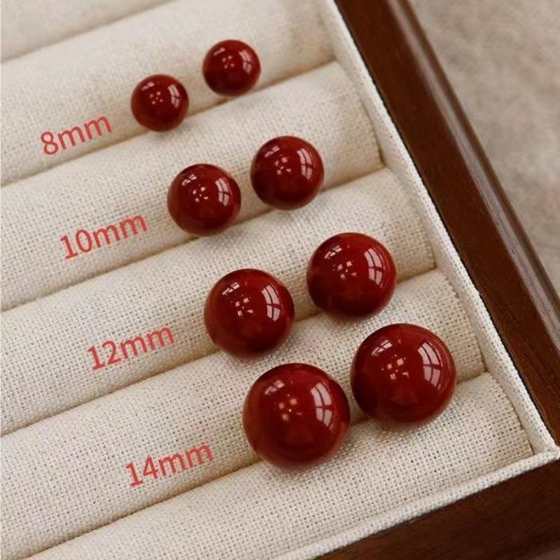 S925 Sterling Silver Cinnabar Red Pearl Stud Earrings - Fashionable Women s Ear Ornaments S925 Silver