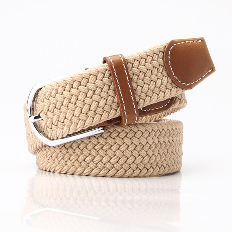Popular Women's Fashion Leather Belt with Multi-color Elastic Needle Buckle and Men's Woven Canvas Waist Belt