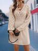 Scale Pattern 3D Knitted Dress New V-Neck Beach Dress A-Line Long Sleeve Dress