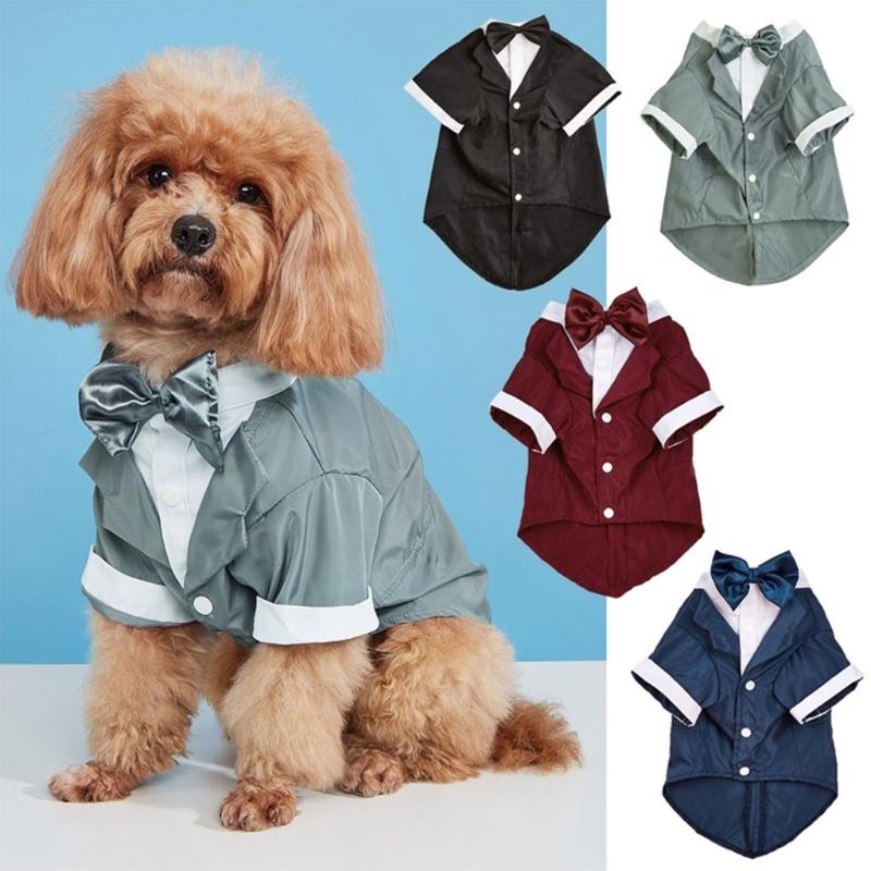 Wedding Cats Dogs Tuxedo Shirt with Bowknot Collar Clothes Outdoor Walking Dogs Cats Multiple Color Jumpsuit Comfortable