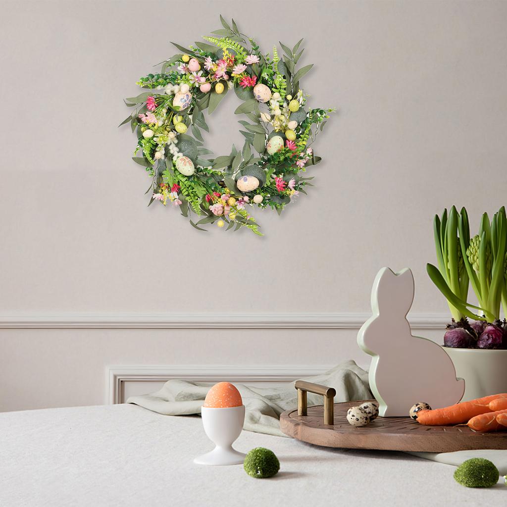 Easter Colorful Egg Wreath Artificial Flowers Eucalyptus Garland for Wall Decoration