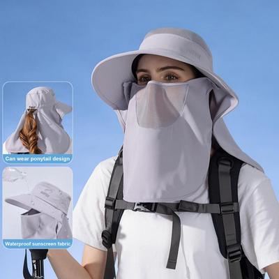 Women Fisherman Hat with Face And Neck Cover Large Brim Hollow Mesh Anti-UV Sunscreen Full Cover Waterproof Outdoor Camping Trav