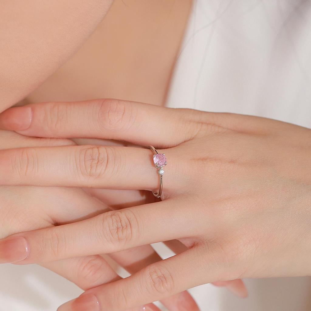 S925 Sterling Silver Korean Princess Pink Diamond Ring Light Luxury High-End Design