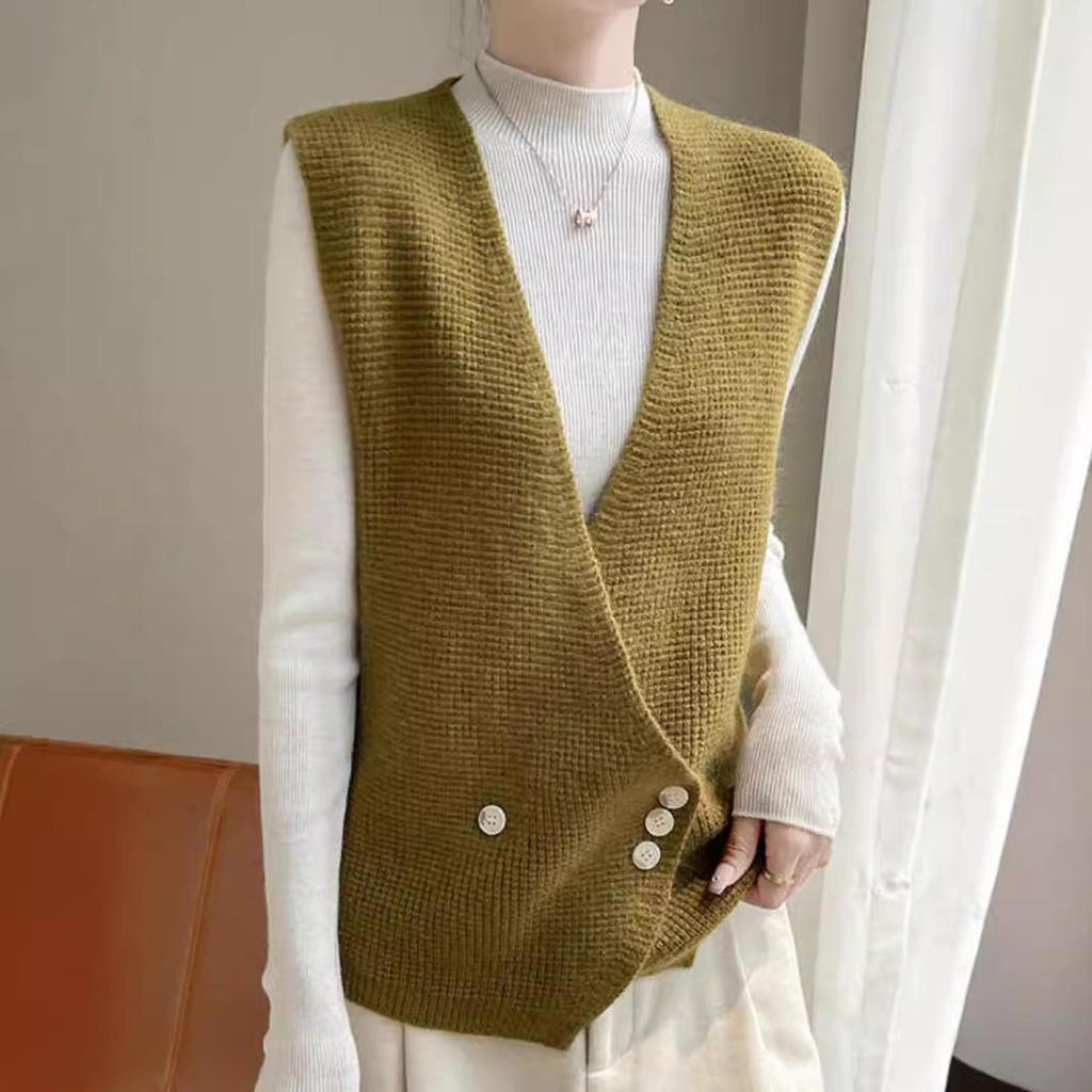 High-End Autumn Cross Placket Wool Cardigan Vest