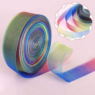 Iridescent Gradient Organza Ribbon 1'' Width 10 Yards DIY Hair Bows Gift Packaging Ribbons for Seasonal Crafts & Event Styling