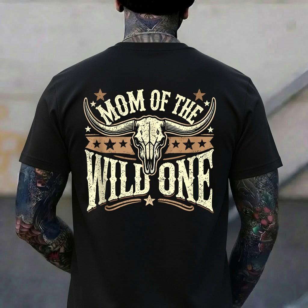 Mom Of The Wild One Cowboy Rodeo Country Western Bull Skull T-Shirt L