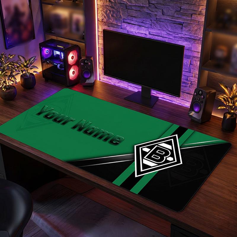 Borussia Mönchengladbach Individuelles Großes Mauspade, Personalisierter Namens-Textdruck, Fußball-Logo Rutschfeste Schreibtischmatte Gaming-Geschenk