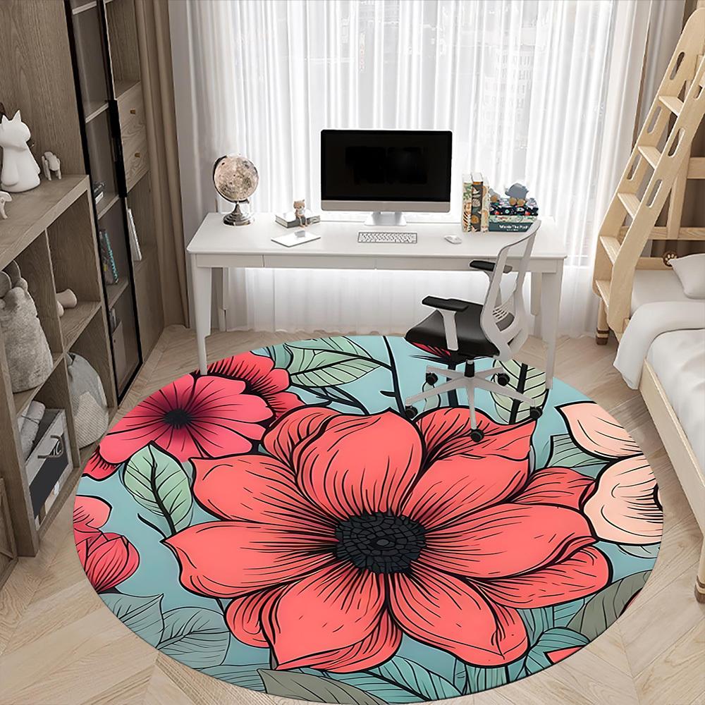 1pc Floral Pattern Office Round Area Rug,  Mat Suitable For Office, Under Office Chairs Bedroom Living Room Home Decor, Room Deco