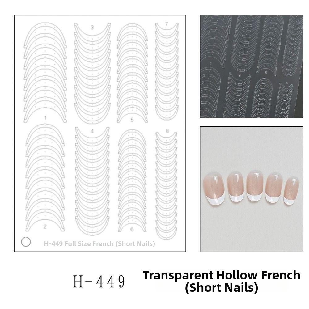 Fully Transparent French Nail Stickers DIY Self-Adhesive Hollow French Nail Stickers Full-size Transparent Nail Stickers