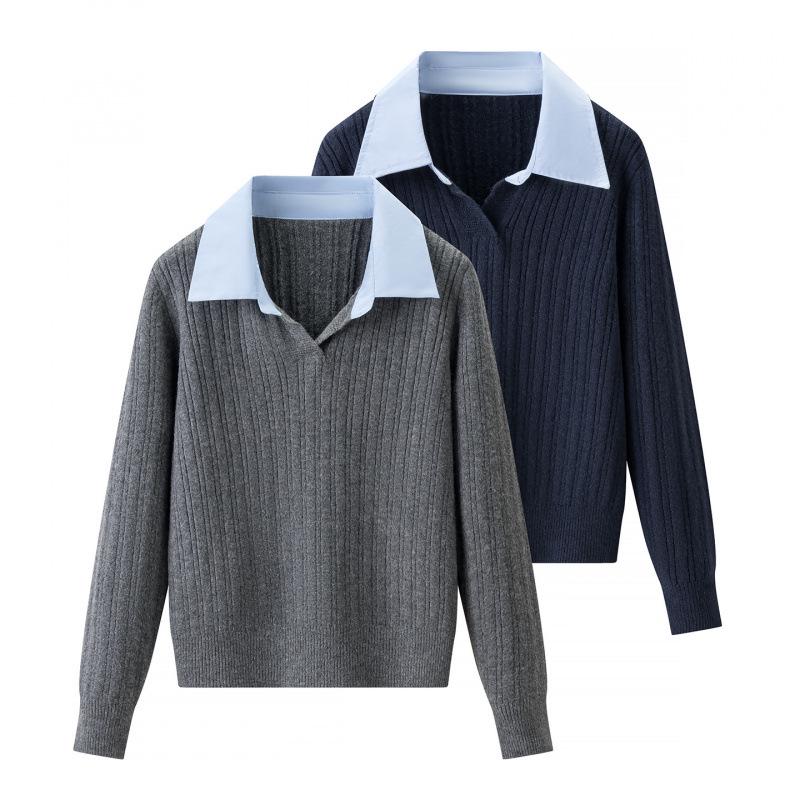 Striped Patchwork Two-Piece Knit Sweater - 2026 Spring Slim Fit Pullover for Petite