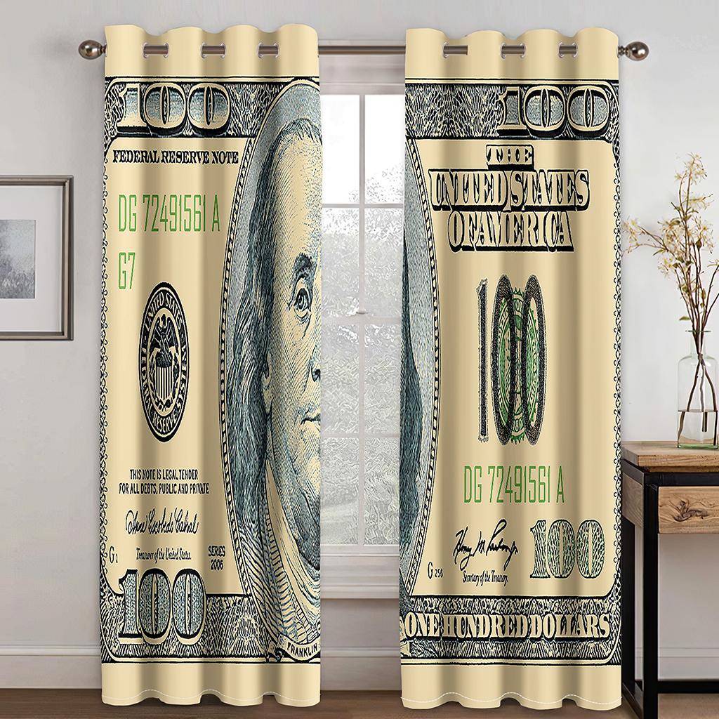 

Деньги Золотая монета Доллары США Распродажа Оконные шторы Шторы Жалюзи для детей Спальня Гостиная Кухня Дверь Домашний декор 2 шт. 200W240H(CM)79x95in&Grommet Top