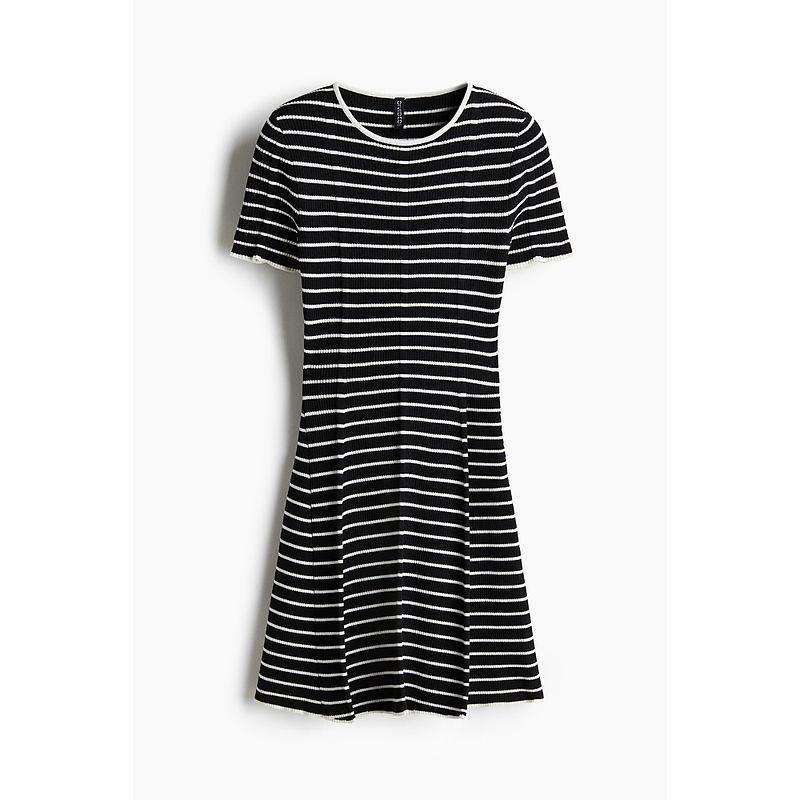 

HM Fall Women s Clothing Flared Skirt Rib Knitting Dress 1262820 Black/Stripes 170/116