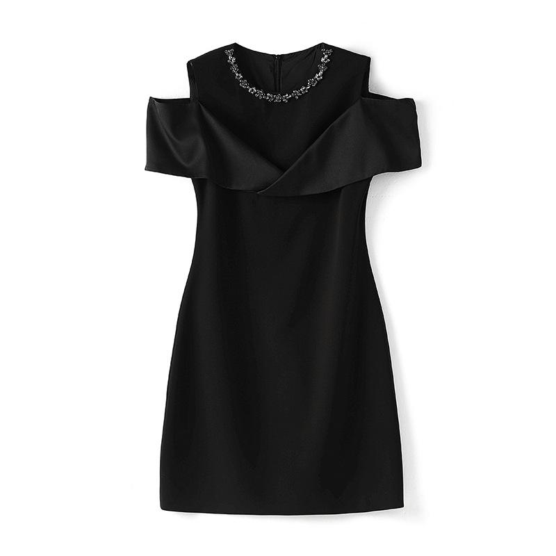 2024 Summer Elegant Off-Shoulder Diamond Nail Dress for Women