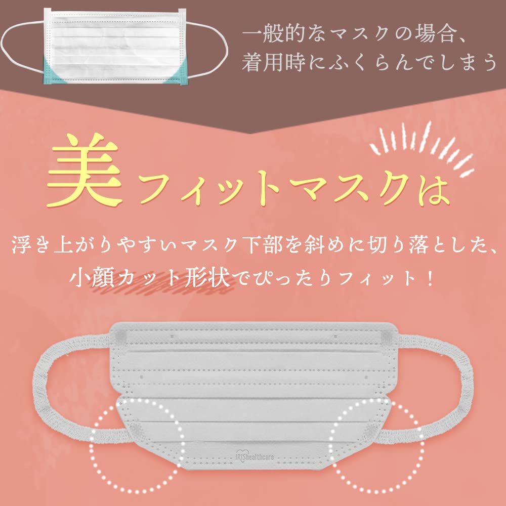 IRIS OHYAMA Beauty Fit 30 Regular Individually Small Easy To Pink Beige Masks, Count, Size, Wrapped, Non-Woven Fabric, Pleated, Face, Breathable,