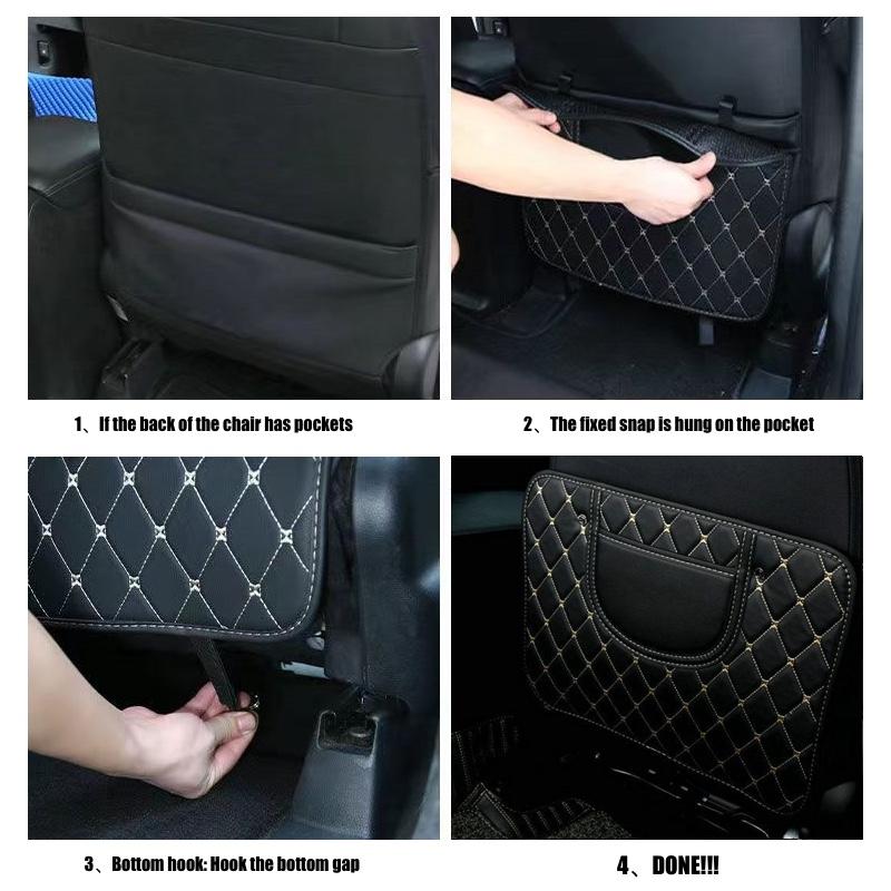 PU Leather Car Anti Kick Mats Car Seat Back Protector Cover Children's Rear Seat Dirt Mat Storage Bag Car Interior Accessories