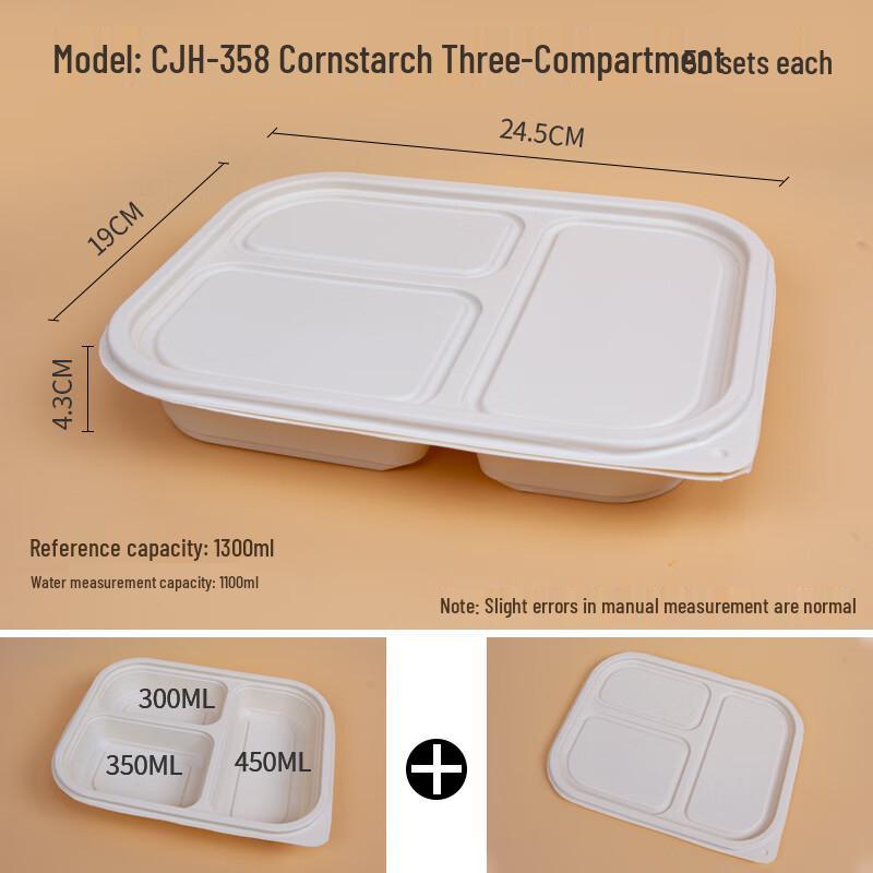 Eco-Friendly Disposable Corn Starch Divided Lunch Boxes with Lids
