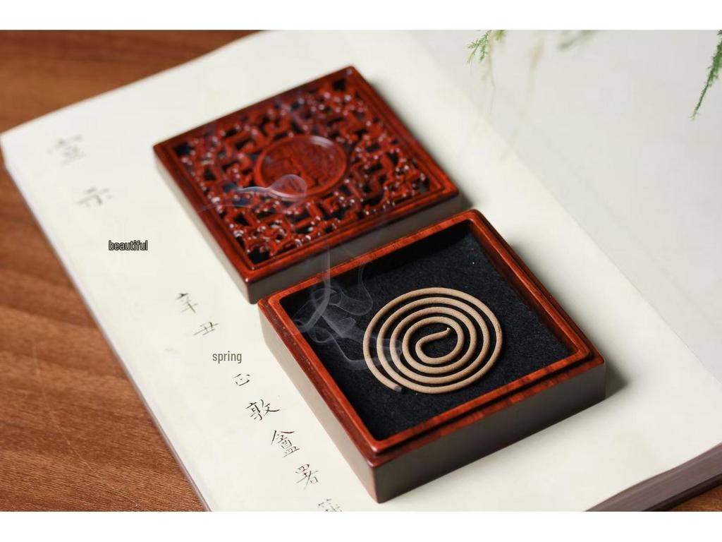 Sandalwood Ming & Qing Antique-Style Carved Incense Box and Burner, Solid Wood Zen Tea Ceremony Holder