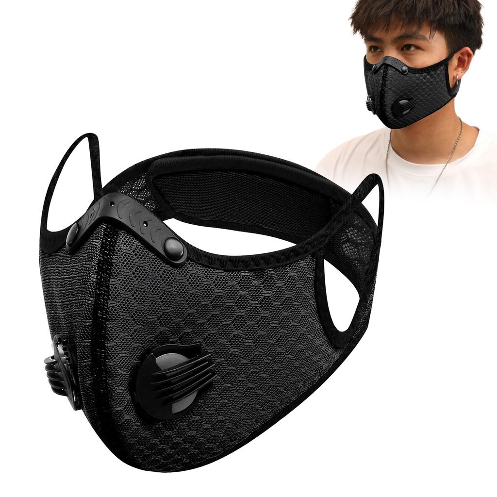 Unisex Windproof Riding Mask with Filters Valves Reusable Face Protection Mask for Walking Cycling Motorcycling
