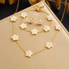 Korean Fashion Pearlescent Gradient Petal Pearl & Gold Flower Jewelry Set