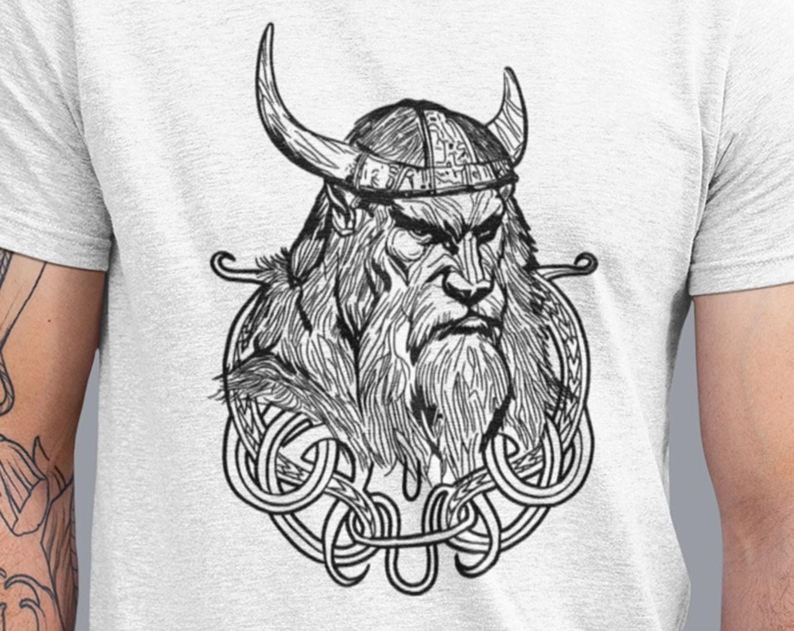 Graphic Viking Warrior Lion Tee, ODIN VIKING shirt, Animal Print TShirt Mens Unisex Tee, Vikings T-Shirt, Valhalla Tee, Norse Mythology Gift L