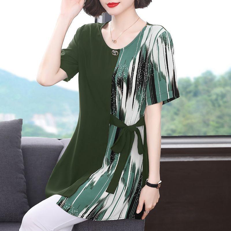 Short-sleeved T-shirt Women's Summer New Fashion Mom's Mid Length Plus Size Slimming Top