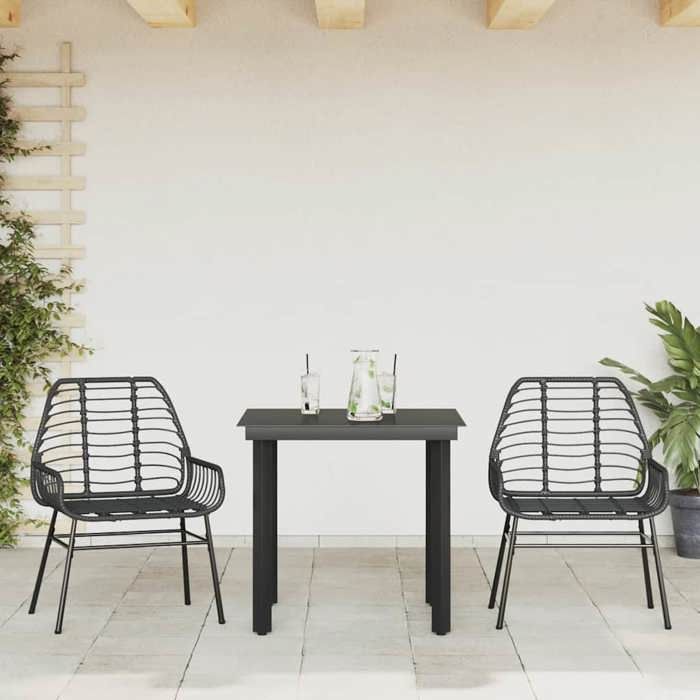 VidaXL Ensemble à manger de jardin 3 pcs noir résine tressée verre 3334534
