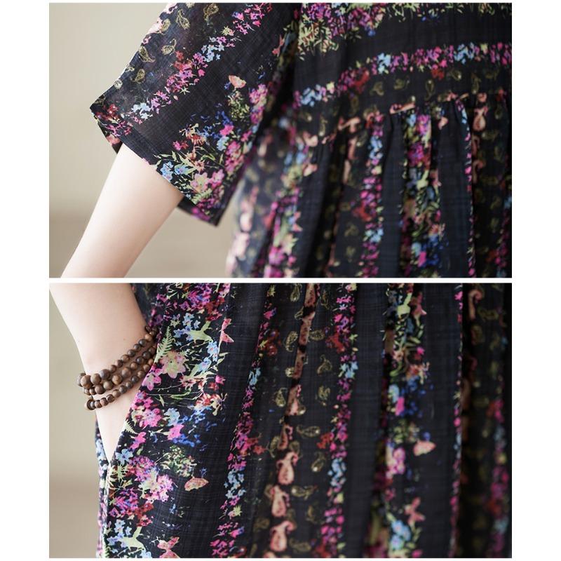 DIMANAF Neu 2025 Sommer Damen Übergröße Kleid Blumendruck Locker Elegant Basic Langes Freizeitkleid Vintage